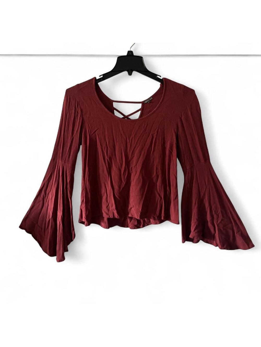 Charlotte Russe Red/Orange Long Sleeve Top S Flared Bell Sleeve Boho 70s Retro